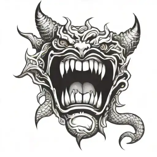 oni mouth gazing tattoo design idea