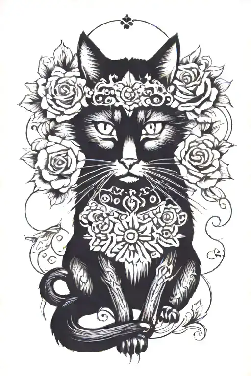 black cat 13 card deck tattoo design idea