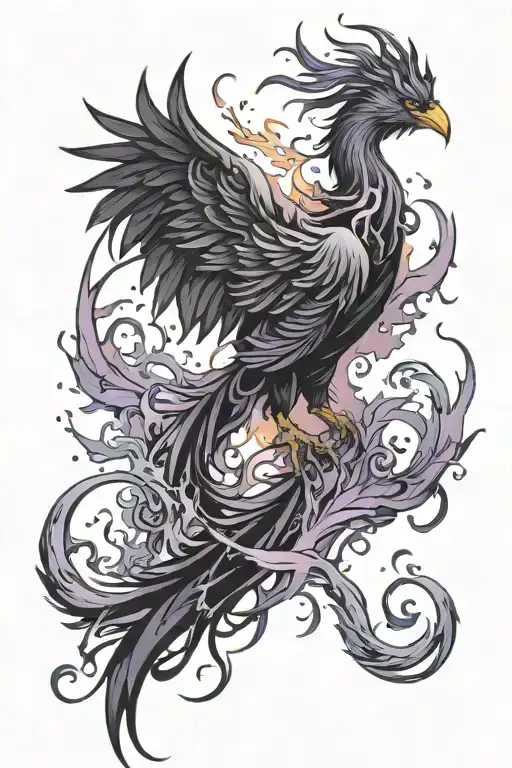 black purple phoenix rising from the ashes tattoo design idea