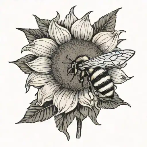 bee on a sunflower the bee looks like a semi colon tattoo design idea