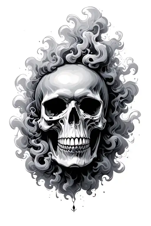 skull surrounded by smoke rising tattoo design idea