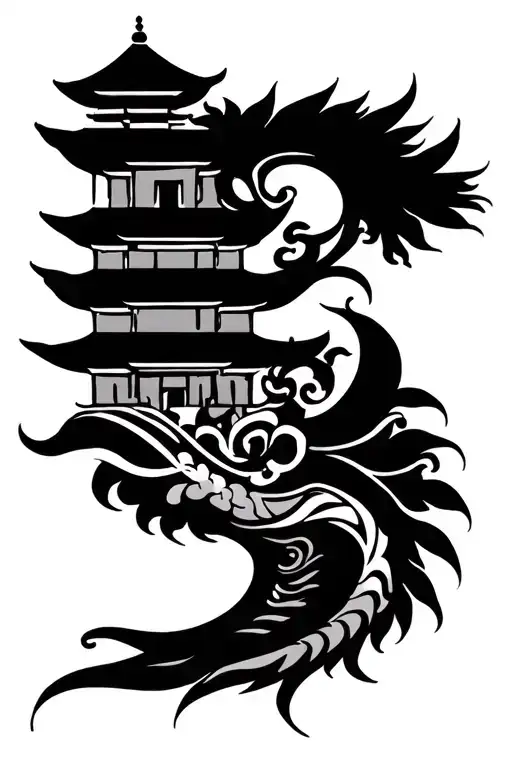 Bali traditional inspired tattoo featuring temple and barong tattoo design idea