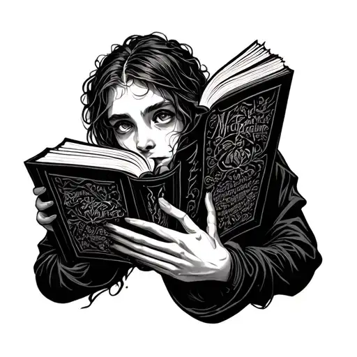 book worm holding a book tattoo design idea