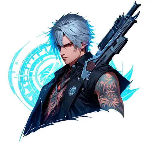 dante from devil may cry with cyber sigilism tattoo tattoo design idea