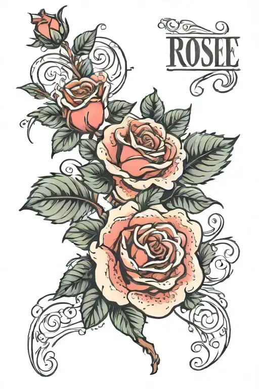 rose/one piece  with names around it Michael, mikyle, Sylvia and Mandy tattoo design idea