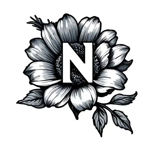 word hayden. small flower. handwritten and cursive. small heart off the letter n tattoo design idea