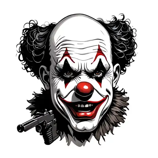 clown with gun tattoo design idea
