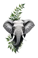 half of an elephant face with vine leafs growing tattoo design idea