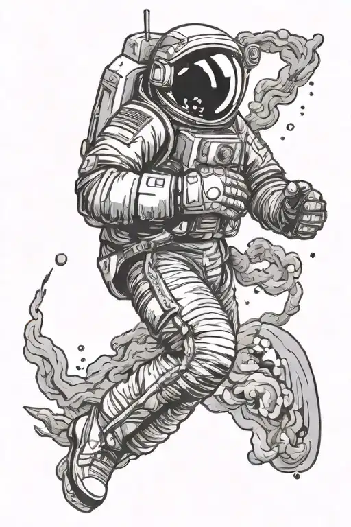 An astronaut boxing with a giant joint as their opponent in zero gravity tattoo design idea