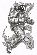 An astronaut boxing with a giant joint as their opponent in zero gravity tattoo design idea