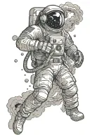 An astronaut boxing with a giant joint as their opponent in zero gravity tattoo design idea