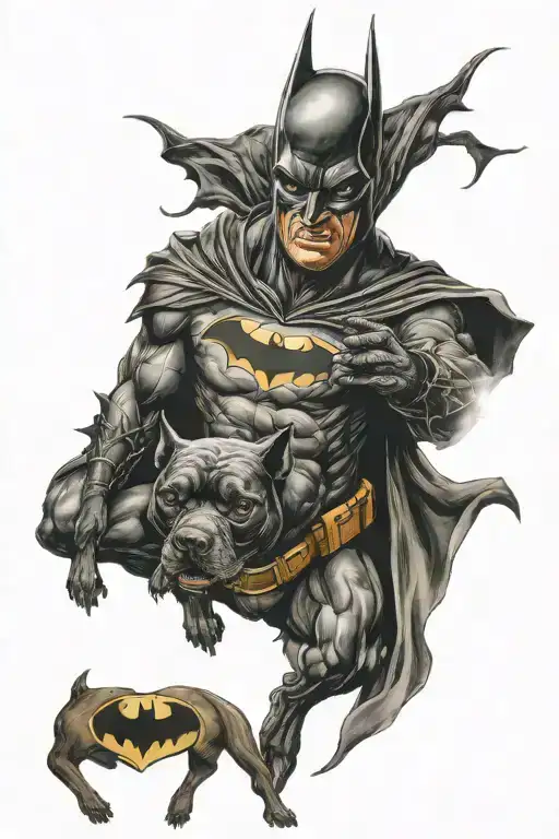 batman fight pitbull dog tattoo design idea