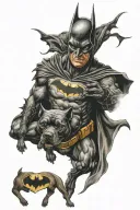 batman fight pitbull dog tattoo design idea