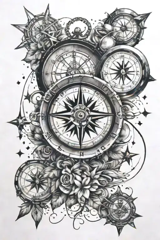 compass, time piece, Pleiades stars, hard and good times, growth tattoo design idea