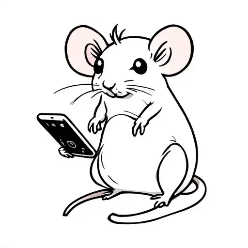 cute rat with a phone in its paws  tattoo design idea