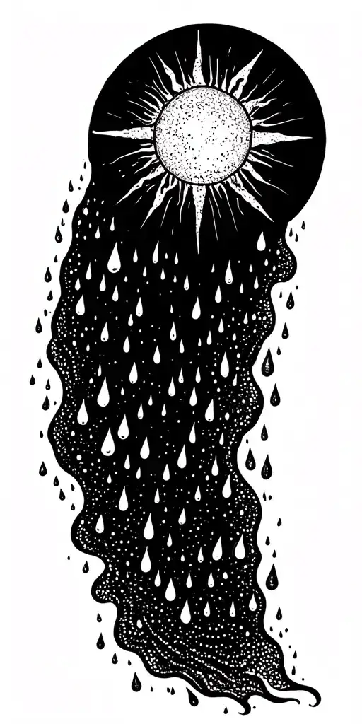 a sun melting into rain drops. tattoo design idea