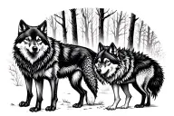 dark forest with wolves tattoo design idea