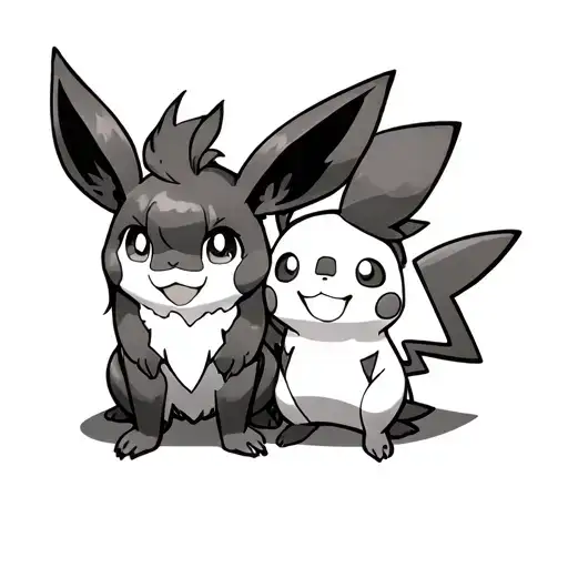 male Eevee and female Pikachu with h tails twist together tattoo design idea