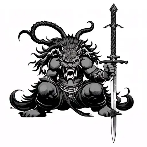 Neo Japanese Oni with a sword tattoo design idea