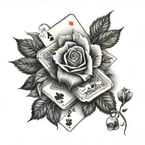 a rose with playing cards tattoo design idea