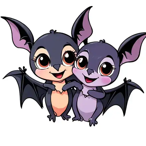two cute disney looking female bats with big eyes that are hugging and have been best friends for years tattoo design idea