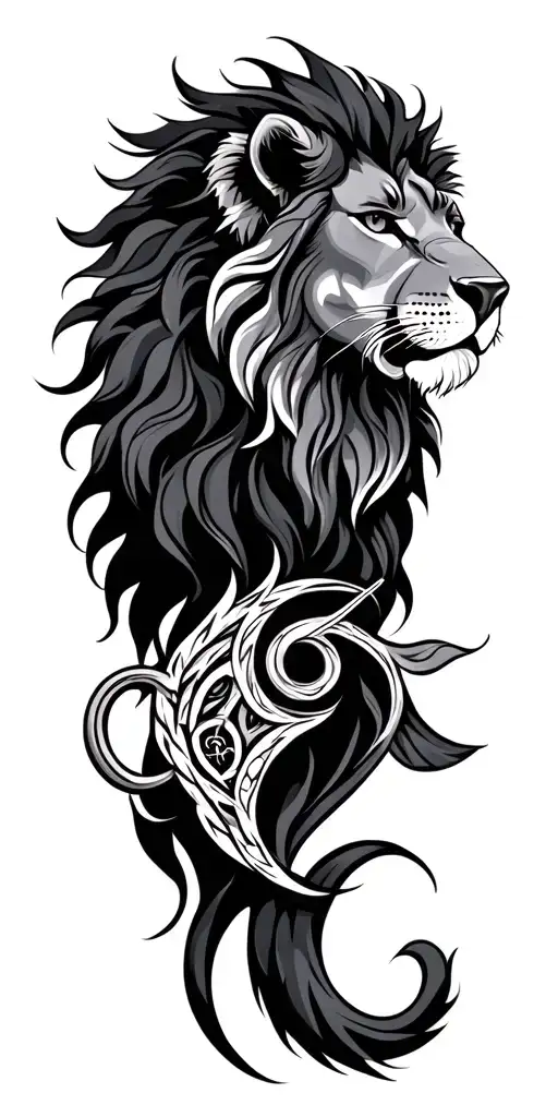 Lion , aquarius zodiac sign with Leonhead in front tattoo design idea