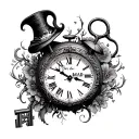 we're all mad here clock key  tattoo design idea