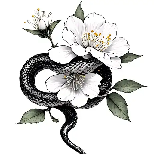 Almond Blossom with snake wrapped tattoo design idea