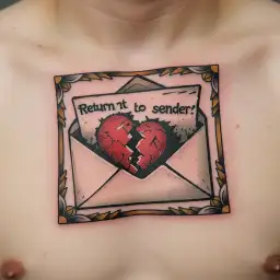 "Return to sender " "Return to sender " old wripped wrinkles open envelope qoth a broken heart sticking out of it tattoo design idea