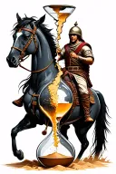 broken hour glass with sand pouring out transitioning into a spartan soldier on a horse tattoo design idea