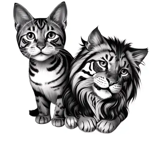 2 cats but they are viscious looking one girl one boy only there faces they almost look like lions/ tigers tattoo design idea
