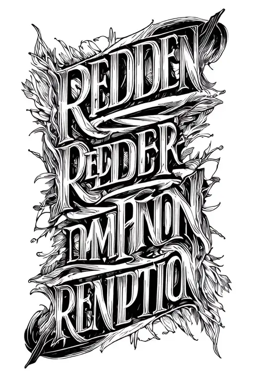 "REDEMPTION" Word REDEMPTION every letter under eachother. Add some thin lines to sides (from up to down) match it with my lineart  tattoo design idea