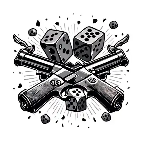 guns and dice surrounded tattoo design idea