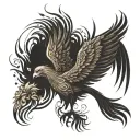 realistic phoenix with detailed feathers and flames rising from the ashes. tattoo design idea