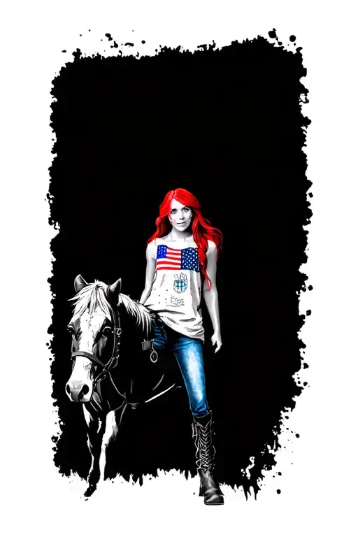 a girl with red hair blue eyes likes wearing rebel flag Dixie outfitters shirts with wranglers boots and likes bullride  tattoo design idea