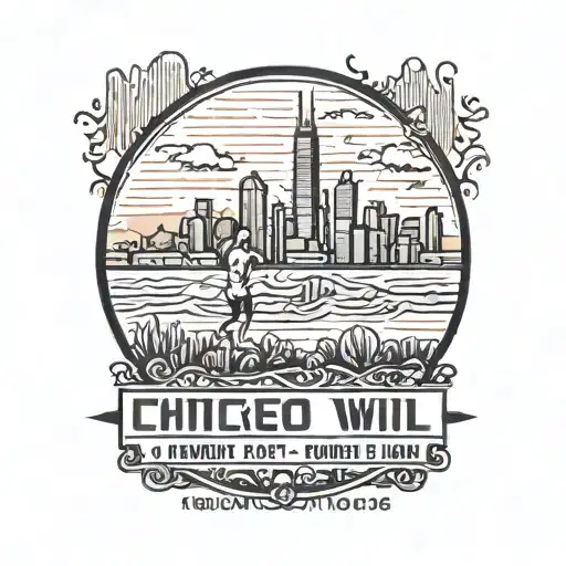 Runner sillouette with Chicago Skyline in background with Latin phrase "either I will find a way or I will do it" tattoo design idea