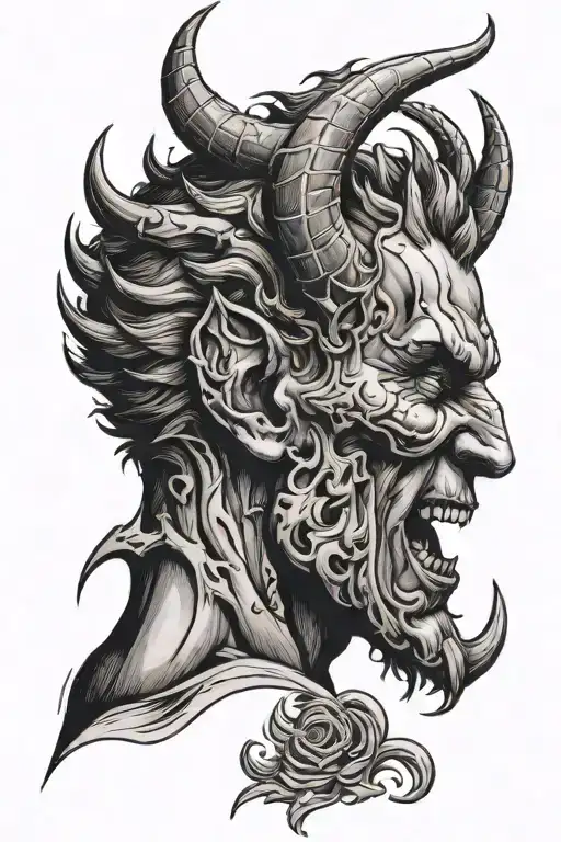 devil whispering into the ear tattoo design idea
