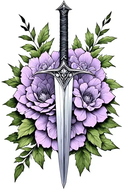 Witcher silver sword with lilac flower tattoo design idea