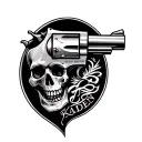 tatto revolver, skull inside the handle, the name kaden on the barrel  tattoo design idea