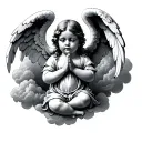 baby angels praying hands with clouds surrounding tattoo design idea
