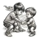 two kids holding hands showing brother love each other tattoo design idea
