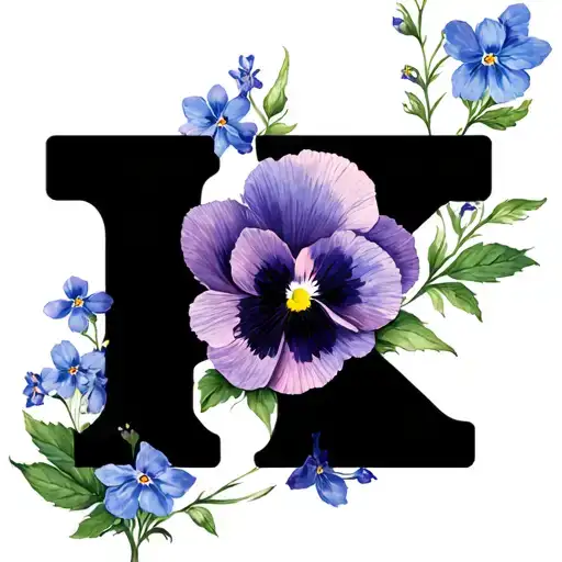 "K" pansy forget me not poppy tattoo design idea