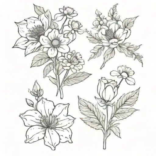 feb July and August birth flower bouquet tattoo design idea