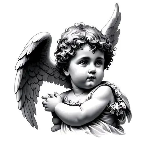 cherub angel boy looking tattoo design idea