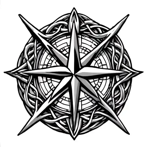 Celtic cross with Nordic compass rose intertwined tattoo design idea