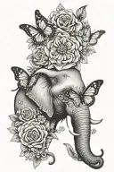 elephant face with flowers and butterflies tattoo design idea