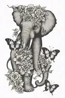 elephant face with flowers and butterflies tattoo design idea