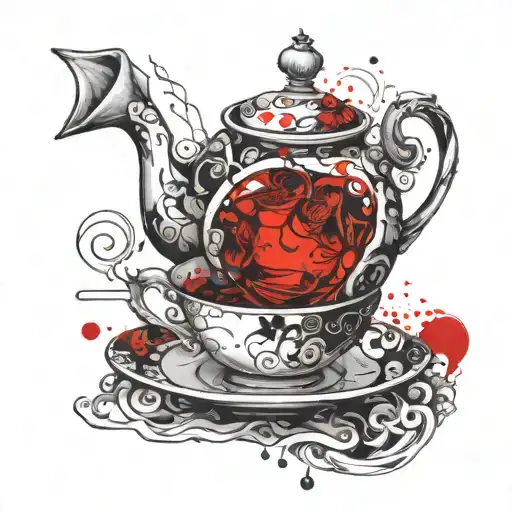 teapot pouring into teacup, fairy, delicate tattoo tattoo design idea