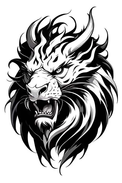 chimera sideways with swirls and fine lines tattoo design idea