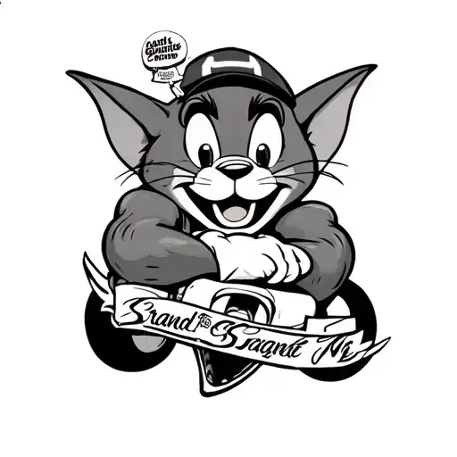 Black and Grey full leg sleeve with lucky luke grand theft auto popeye lightning mcqueen tom and Jerry donald duck tattoo design idea